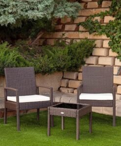 AKTIVE - Ensemble de meubles de terrasse en rotin synthétique avec 2 fauteuils et 1 table