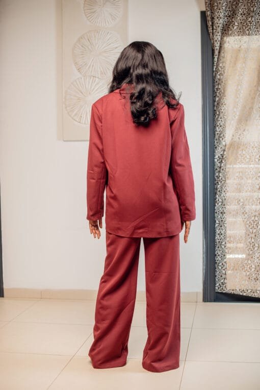 Tailleur bordeaux blazer + pantalon large – Image 4