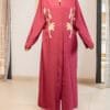 Kimono bordeaux à broderies florales dorées