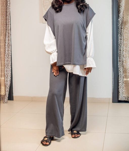 Ensemble Plissé 3 Pièces gris élégant et original – Image 4