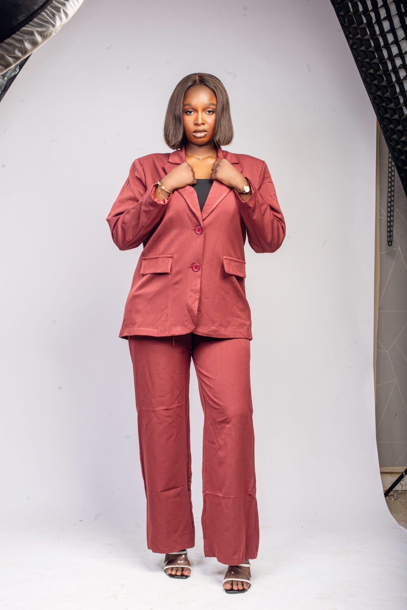 Tailleur bordeaux blazer + pantalon large