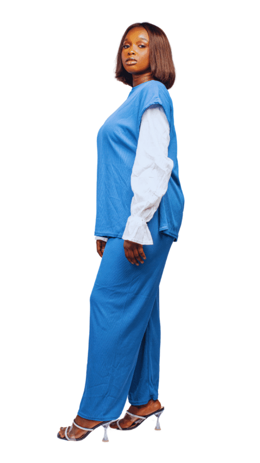 Ensemble Plissé 3 Pièces bleu élégant et original – Image 3
