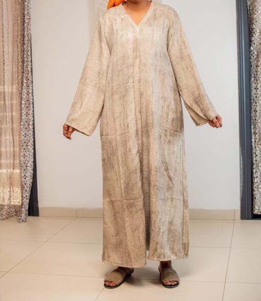 Robe longue beige effet lin