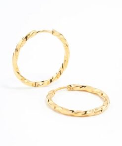 Boucles d’oreilles créoles torsadées waterproof – Acier inoxydable plaqué or