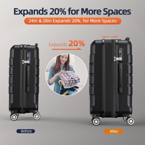 Valise Rigide de Voyage légère et extensible avec 4 roulettes Silencieuses à 360° et Serrure TSA – Image 4