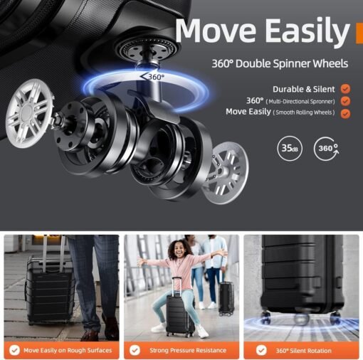 Valise Rigide de Voyage légère et extensible avec 4 roulettes Silencieuses à 360° et Serrure TSA – Image 2
