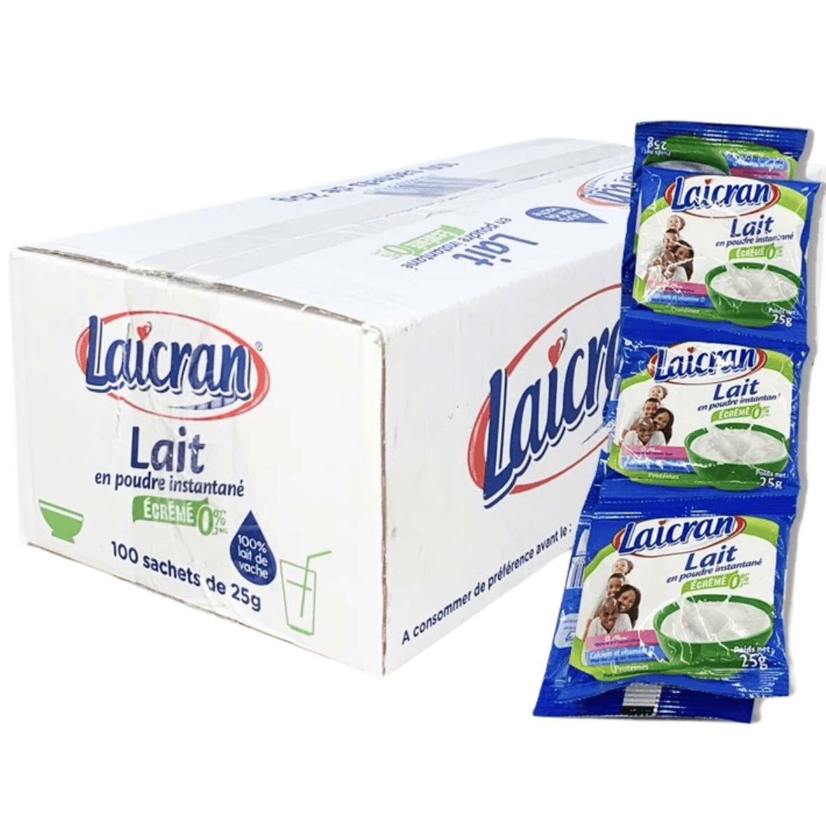 Carton de 100 sachets de 25gr de lait écrémé en poudre - Laicran - Qté : 1 - 11 900 CFA