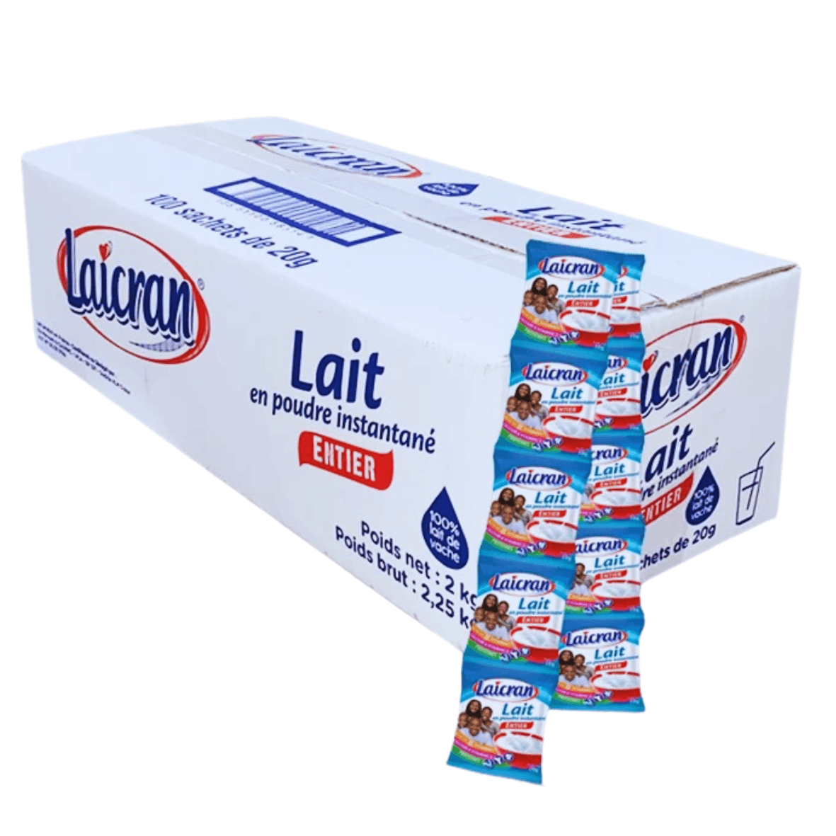 Carton de 100 sachets de 20gr de lait entier en poudre - Laicran - Qté : 1 - 11 900 CFA