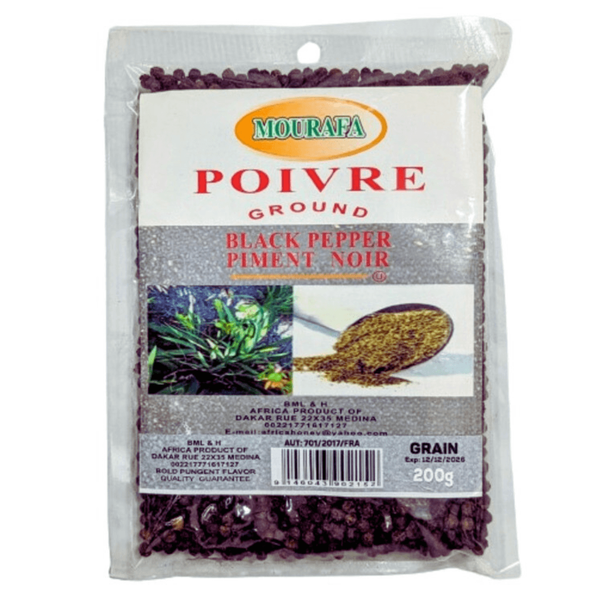 Poivre Noir en grains Sachet 500g - Mourafa - Qté : 1 - 4 450 CFA