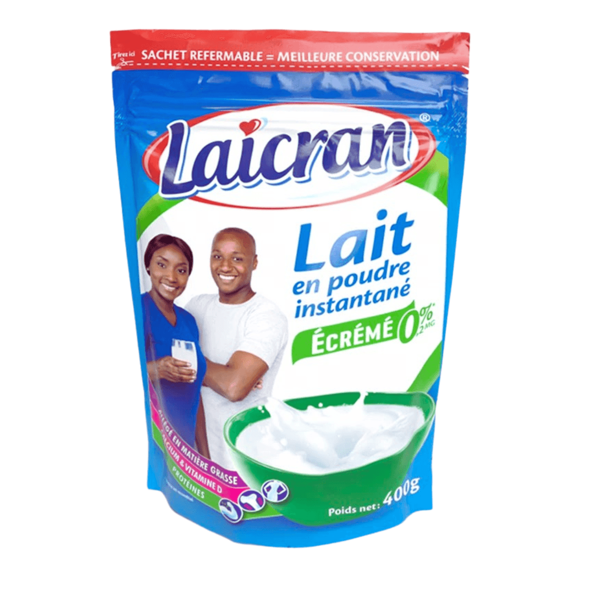 Sachet de lait écrémé en poudre de 400gr - Laicran - Qté : 1 - 2 190 CFA