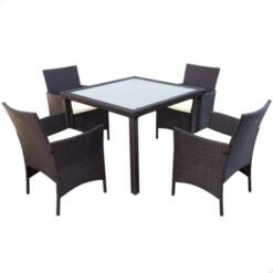 AKTIVE - Ensemble de meubles de terrasse en rotin synthétique avec 4 chaises et 1 table haute