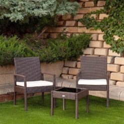 AKTIVE - Ensemble de meubles de terrasse en rotin synthétique avec 2 fauteuils et 1 table