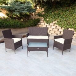 AKTIVE - Ensemble de meubles de terrasse en rotin synthétique avec 1 canapé, 2 fauteuils et 1 table