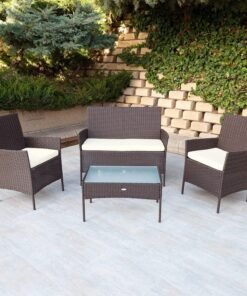 AKTIVE - Ensemble de meubles de terrasse en rotin synthétique avec 1 canapé, 2 fauteuils et 1 table