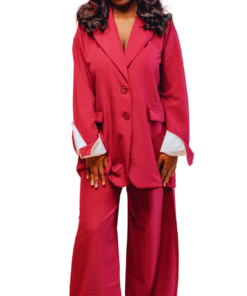 Blazer bordeaux à manches retournées & pantalon large
