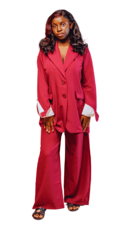 Blazer bordeaux à manches retournées & pantalon large