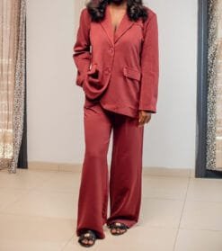 Tailleur bordeaux blazer + pantalon large