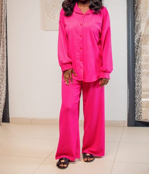 Ensemble 2 Pièces Rose Fuchsia – Chemise et Pantalon Large