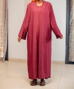 Ensemble 2 pièces bordeaux - Kimono et robe avec surpiqûres
