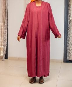 Ensemble 2 pièces bordeaux - Kimono et robe avec surpiqûres
