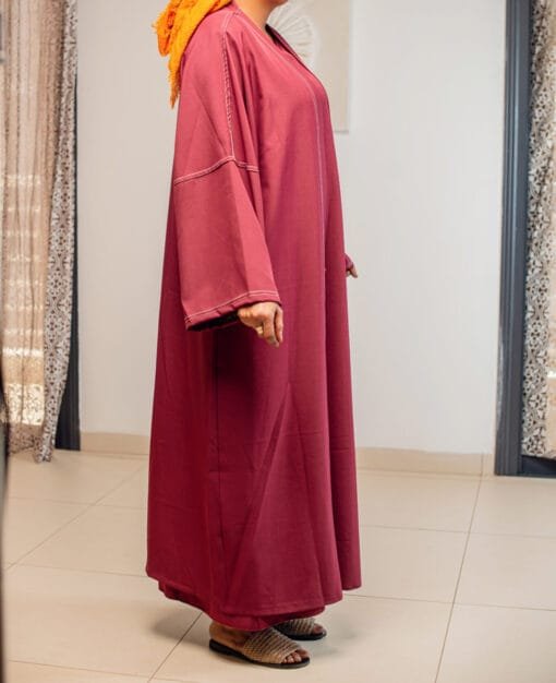 Ensemble 2 pièces bordeaux - Kimono et robe avec surpiqûres – Image 3
