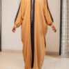 Abaya ample camel avec bande contrastée et cordelette tressée