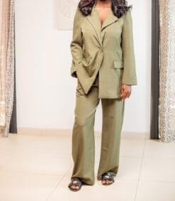 Tailleur vert blazer + pantalon large