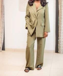Tailleur vert blazer + pantalon large