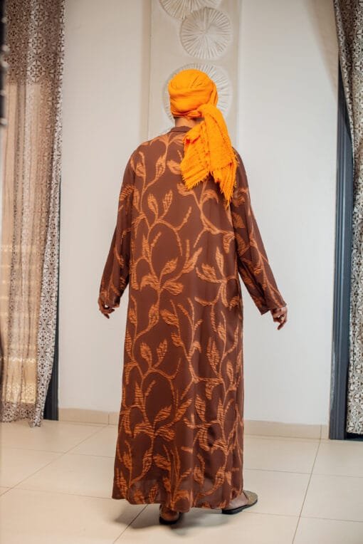 Robe Abaya marron fleurie – Image 3