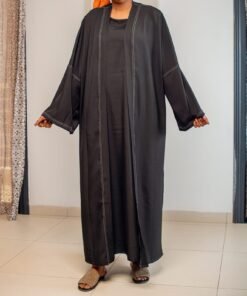 Ensemble 2 pièces noir - Kimono et robe avec surpiqûres