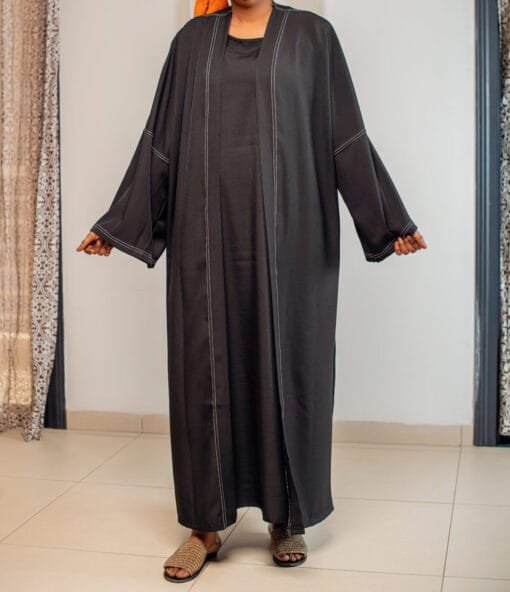 Ensemble 2 pièces noir - Kimono et robe avec surpiqûres