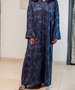 Robe Abaya bleu de nuit fleurie
