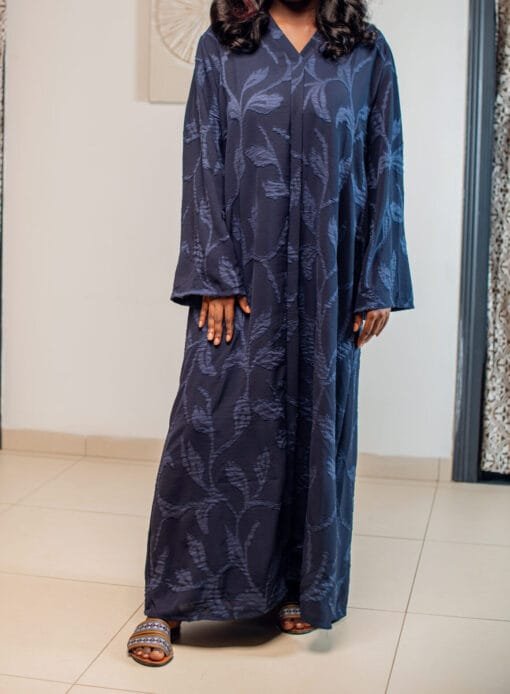 Robe Abaya bleu de nuit fleurie