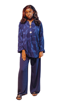 Ensemble 2 pièces bleu imprimé feuillage