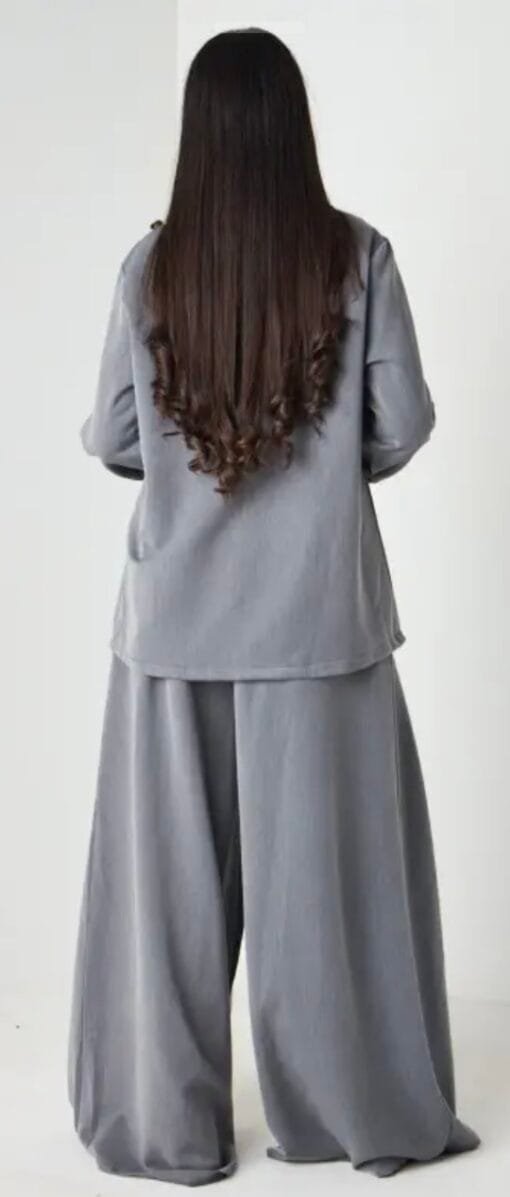 Ensemble 2 pièces gris blouse croisée + pantalon – Image 6