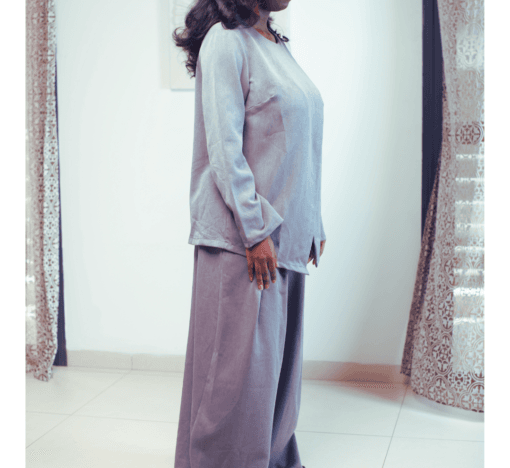 Ensemble 2 pièces gris blouse croisée + pantalon – Image 4