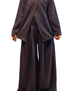 Ensemble 2 pièces noir blouse croisée + pantalon