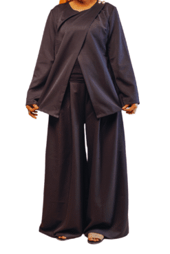 Ensemble 2 pièces noir blouse croisée + pantalon