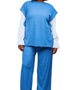 Ensemble Plissé 3 Pièces bleu élégant et original