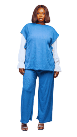 Ensemble Plissé 3 Pièces bleu élégant et original