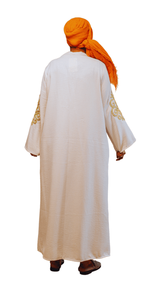 Robe longue Beige brodée fleurs dorées – Image 2