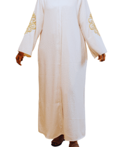 Robe longue Beige brodée fleurs dorées