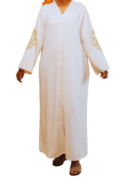 Robe longue Beige brodée fleurs dorées