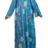 Robe longue bleue à motifs floraux dorés