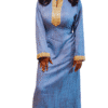 Robe longue bleue avec broderies dorées