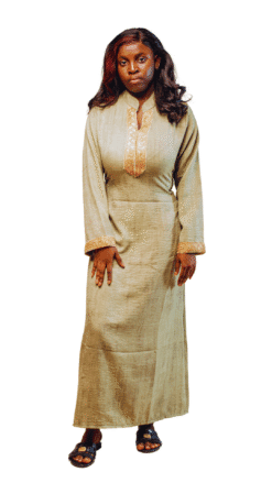 Robe longue kaki avec broderies dorées