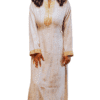 Robe longue taupe clair avec broderies dorées
