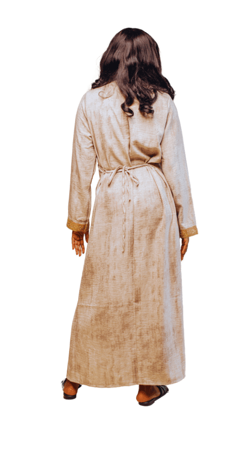 Robe longue taupe clair avec broderies dorées – Image 2