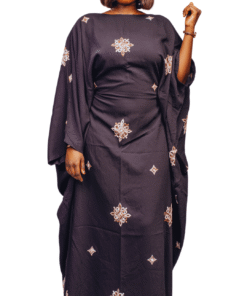 Robe papillon noire à motifs brodés