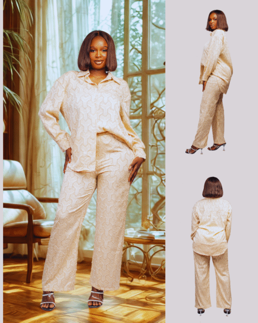 Ensemble 2 pièces texturé chemise + pantalon – Image 2